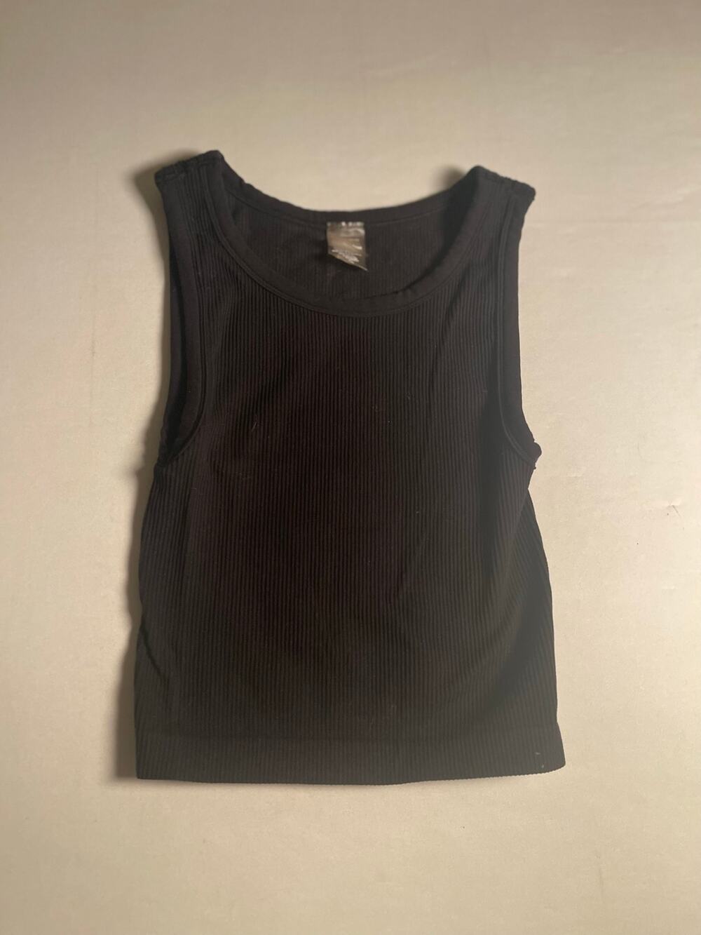 Aritzia Sunday Best SinchSeamless Ribbed High Neck Crop Tank Top Black S